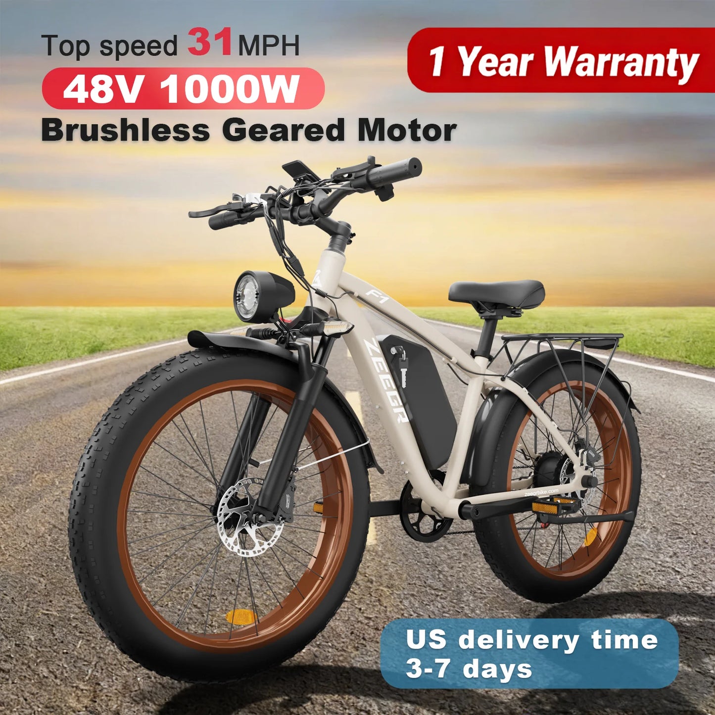Snow/Beach 1000W Fat Tire E-Bike 48V 16AH Long Range - 26" Full Suspension Hydraulic Brake Off-Road Mountain Bike | US Warehouse
