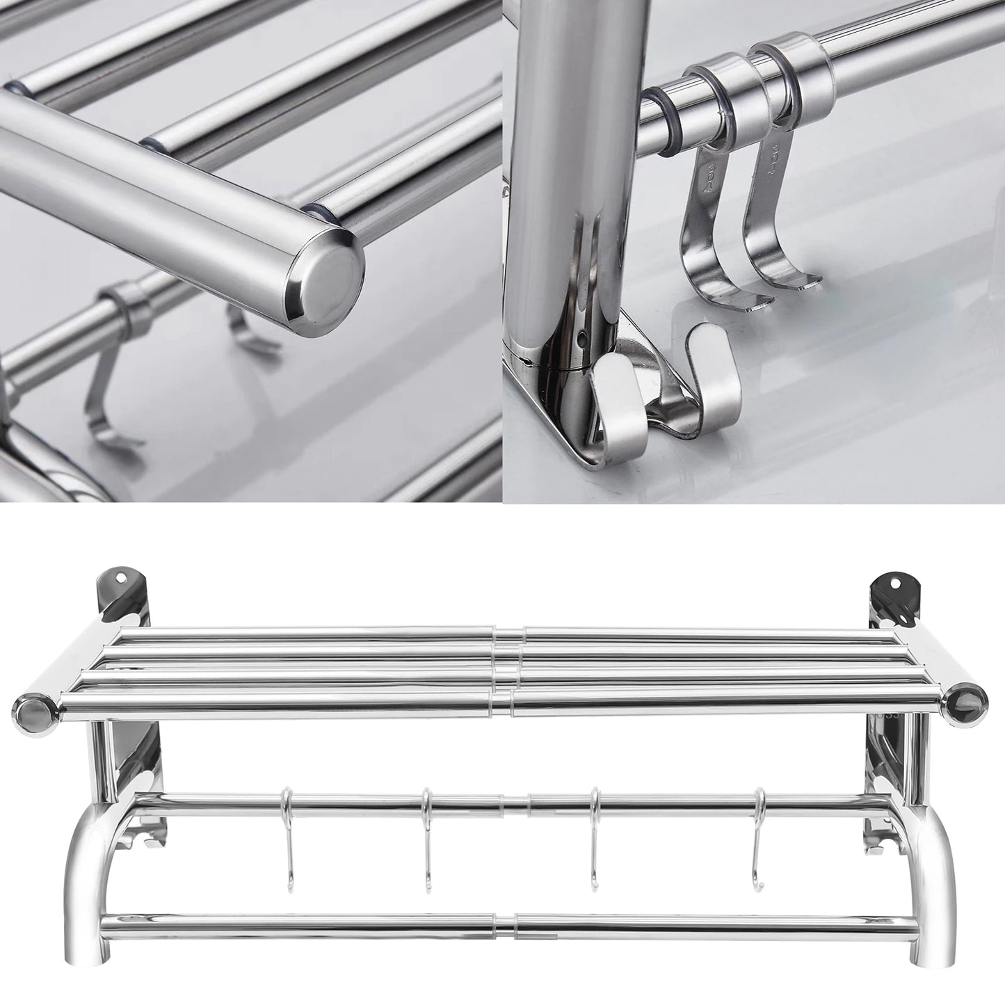 LOYALHEARTDY Towel Rack Bathroom Home Hotels Rail Holder Stainless Steel Wall Mounted Extendable Hanging Storage Shelf Rustproof