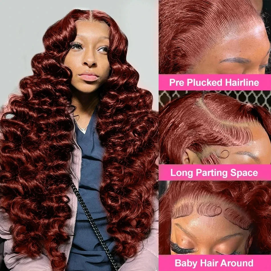 Loose Deep Wave Reddish Brown 13x6 Lace Front Wigs Human Hair Pre Plucked Brazilian Virgin Hair Glueless 13x4 HD Frontal Wig