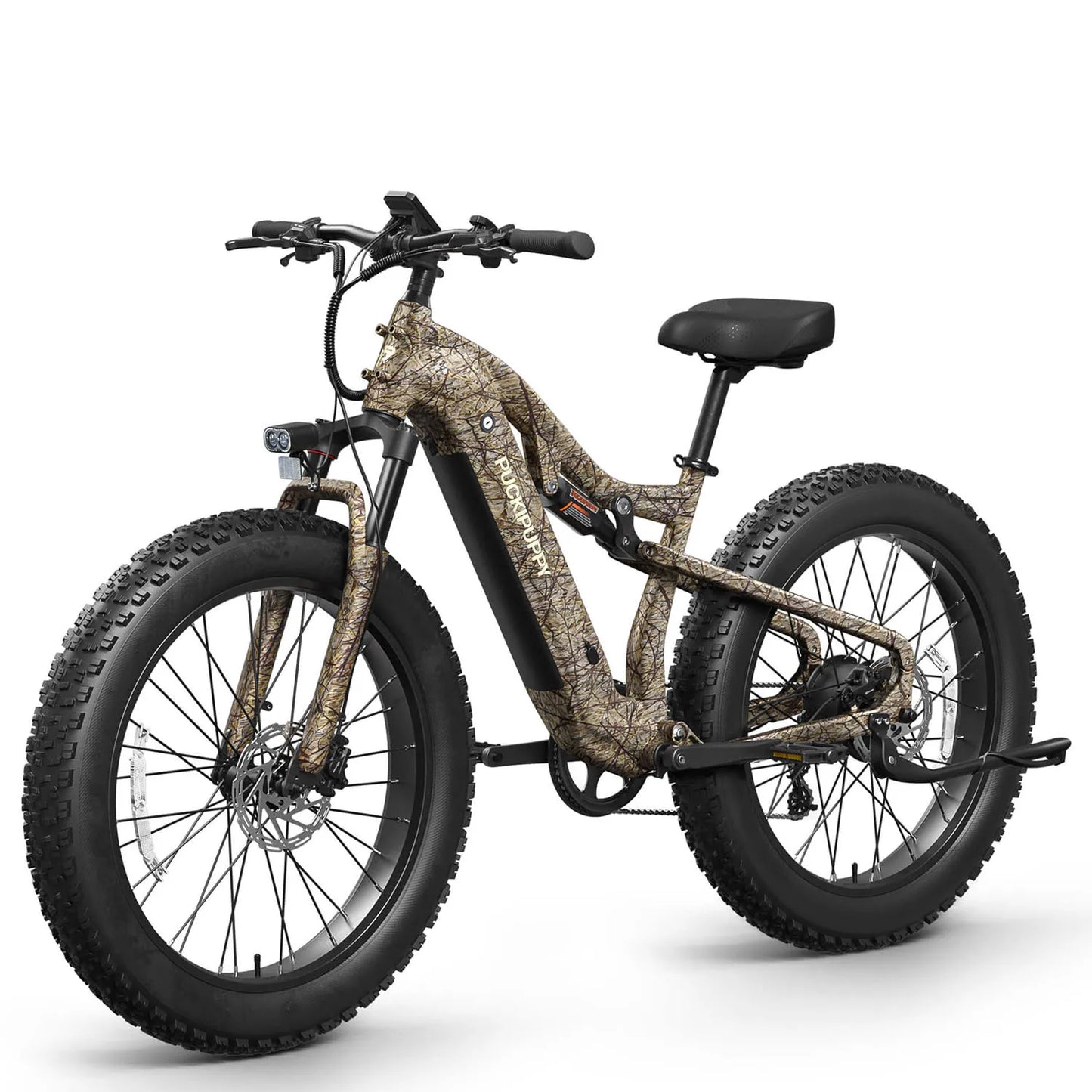 PUCKIPUPPY Electric Bike for Adults 26" Fat Tire 8 Speed 28 MPH Full Suspension Electric Mountain Bike 1350W Peak 48V 20AH Ebike