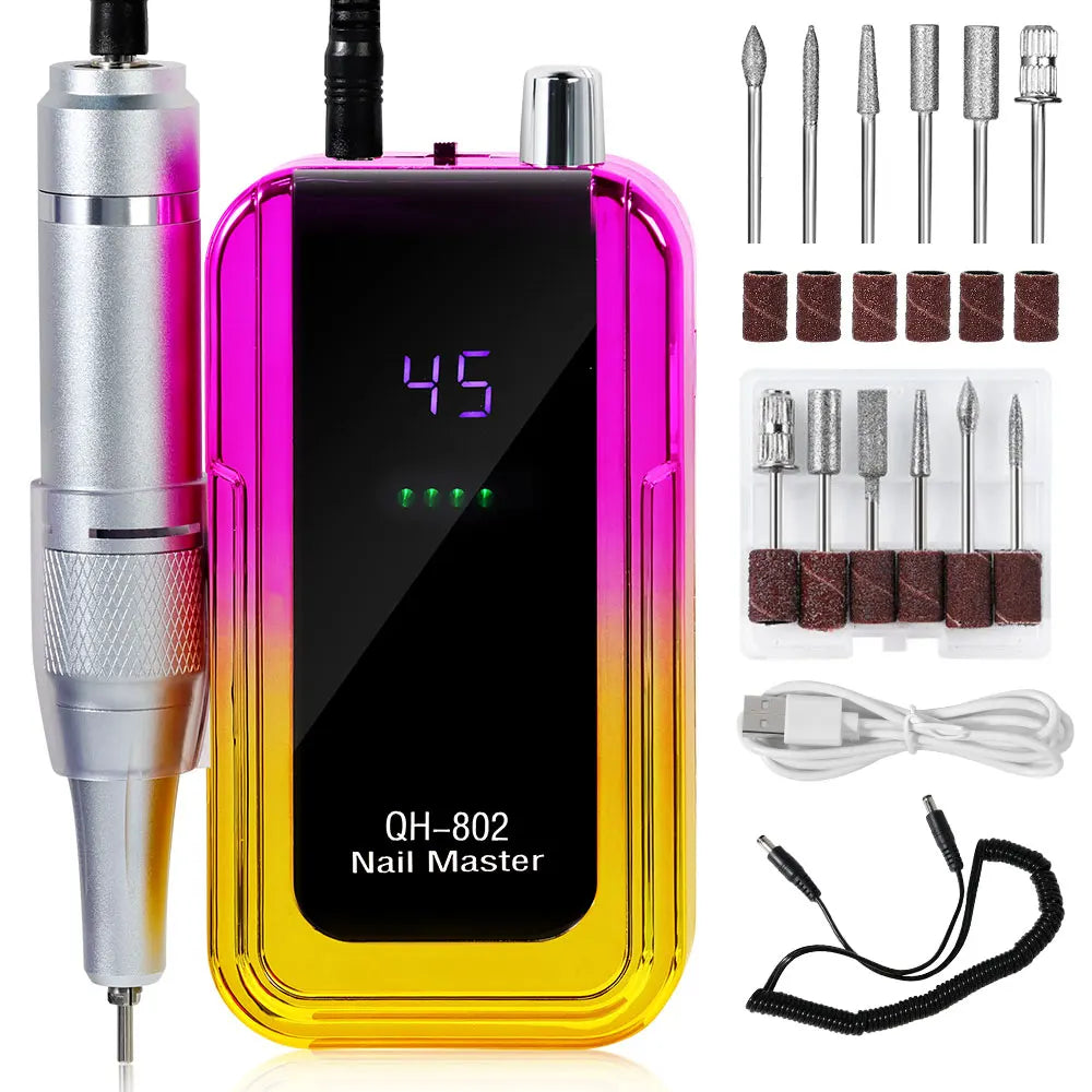 45000RPM Electric Nail Drill File Professional for Acrylic Gel Dip Powder Nails Portable Machine Kit for Manicure Pedicure Tools