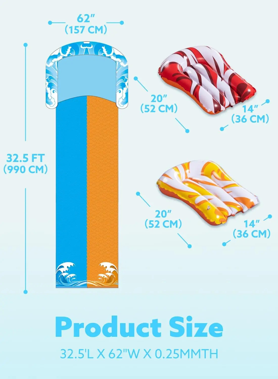 32.5ft Extra Long Double Lawn Water Slide with Sprinkler and Inflatable Boards for Kids Adults Summer Fun