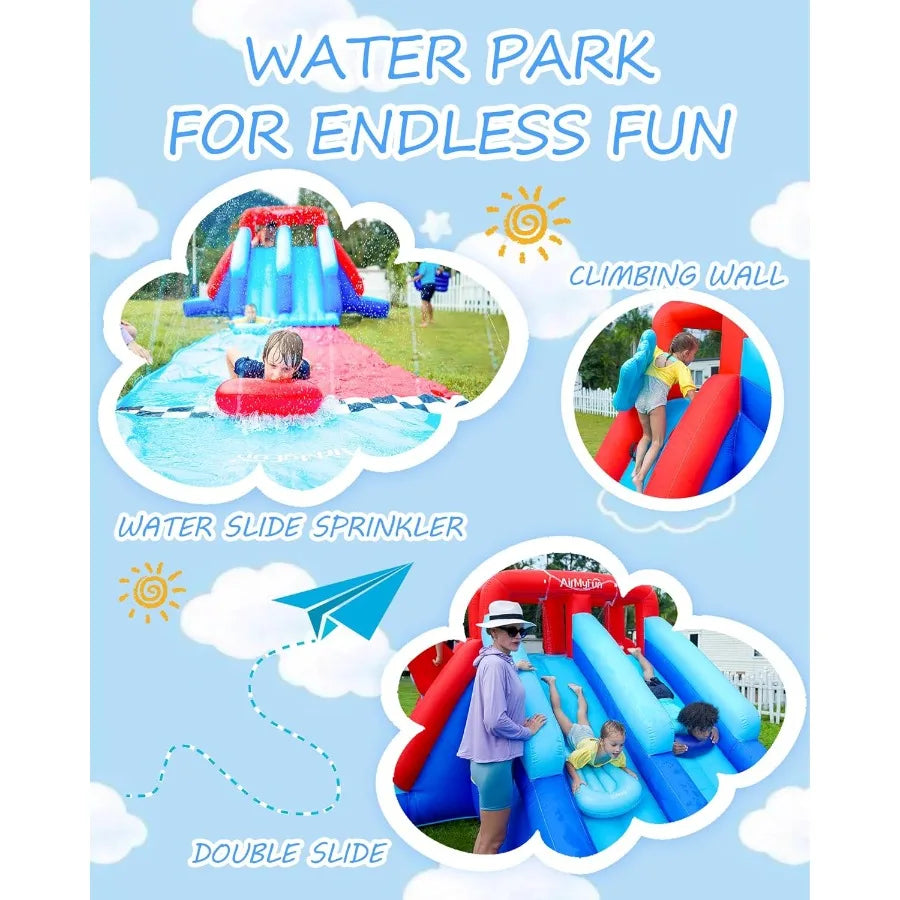 Inflatable Bounce House with Double Slide, Kids & Adults Water Slides for Outdoor Fun