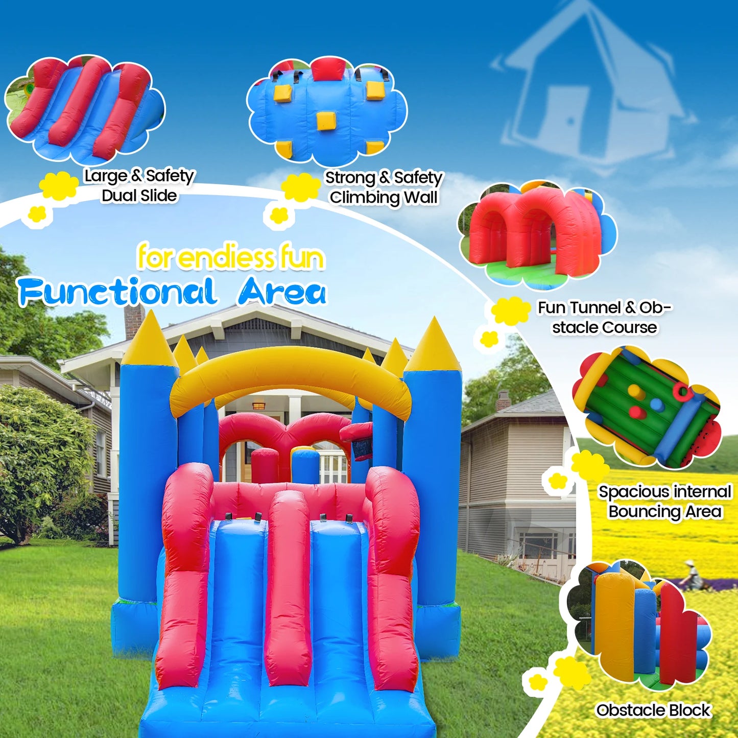 7.3x2.4x2.4m Commercial Grade Inflatable Obstacle Course Bounce House for Kids
