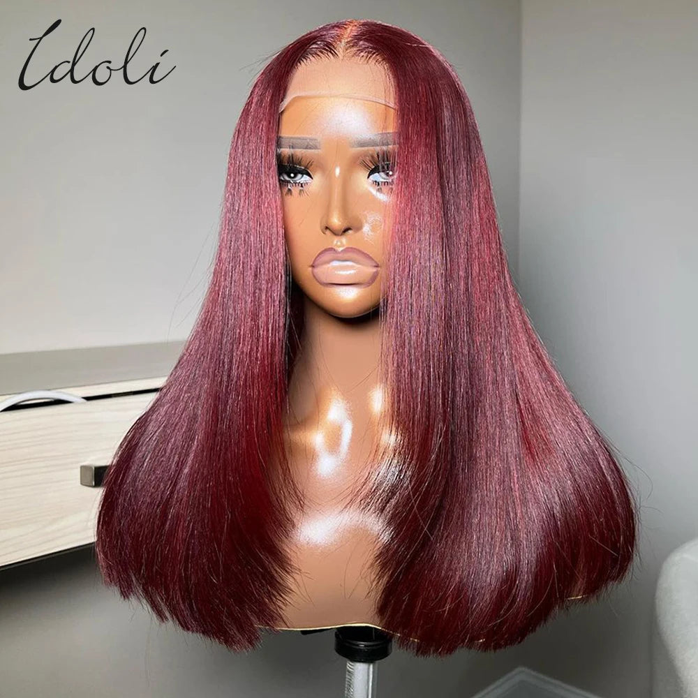 Idoli Brown Bob Lace Front Wig Human Hair Straight HD Transparent Blunt Cut Chocolate Brown Bob Wig Human Hair 13X4 Frontal Wigs