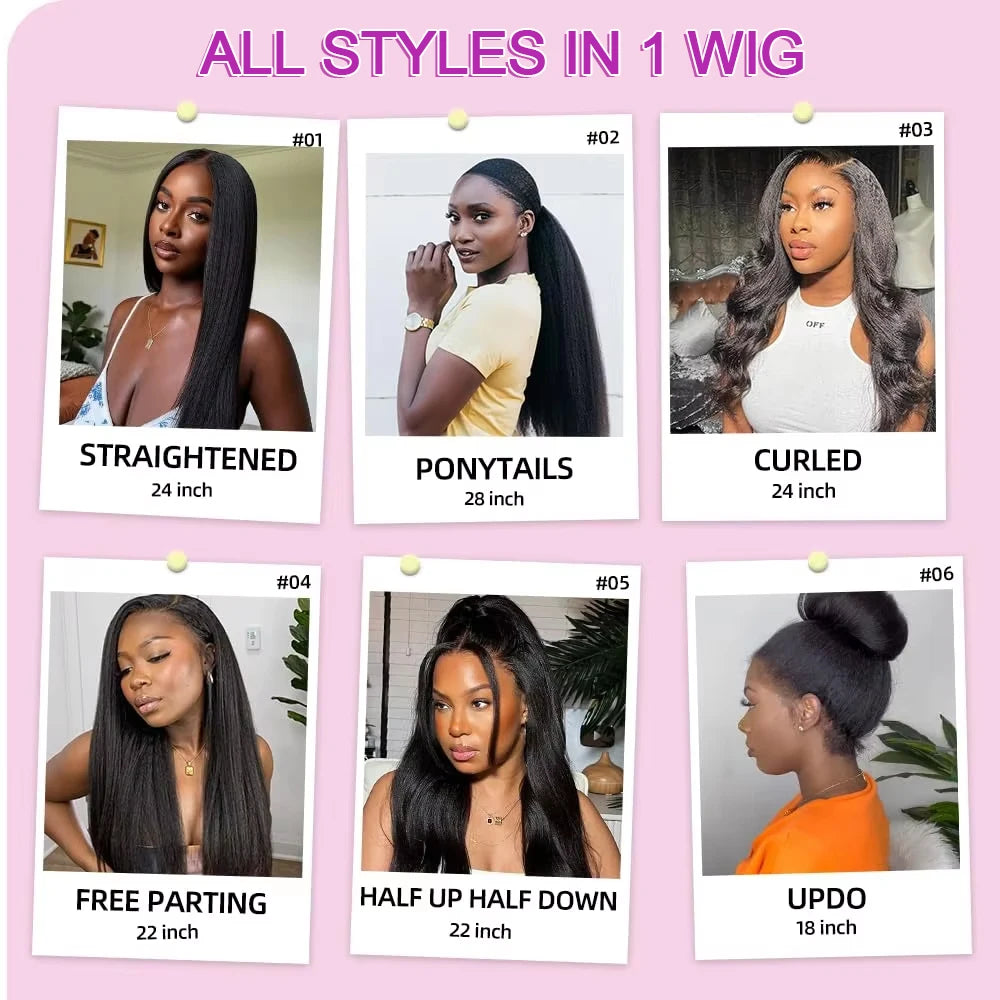 300% Density Kinky Straight Human Hair Wig 360 HD Full Lace Frontal Wig Brazilian 30 40 Inch 13x4 13x6 Lace Front Human Hair Wig