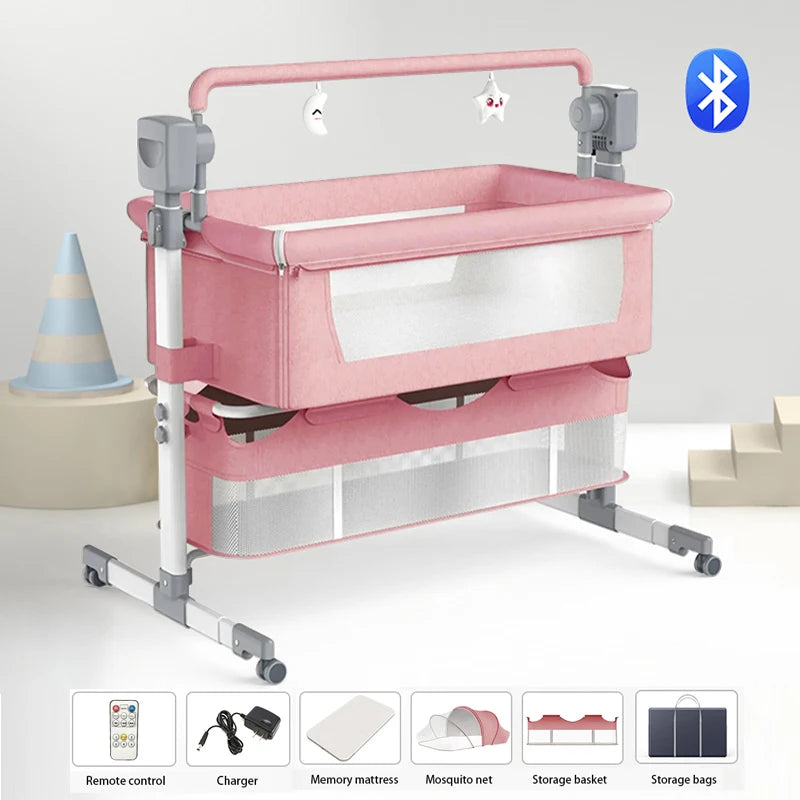 Baby bed Electric Baby Crib Cradle for baby cot newborn bassinet Movable Rocking Bed raised bed Portable Crib with Mosquito Net