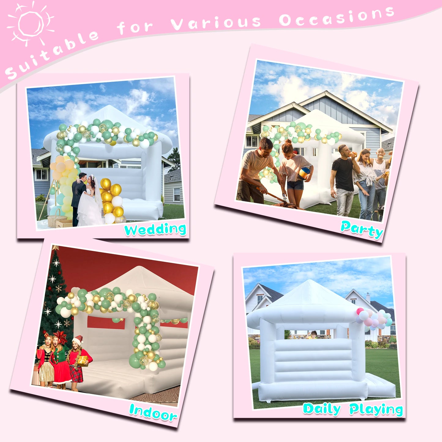 14ft Commercial white inflatable trampoline castle children's toys children's playground Holiday Birthday Party