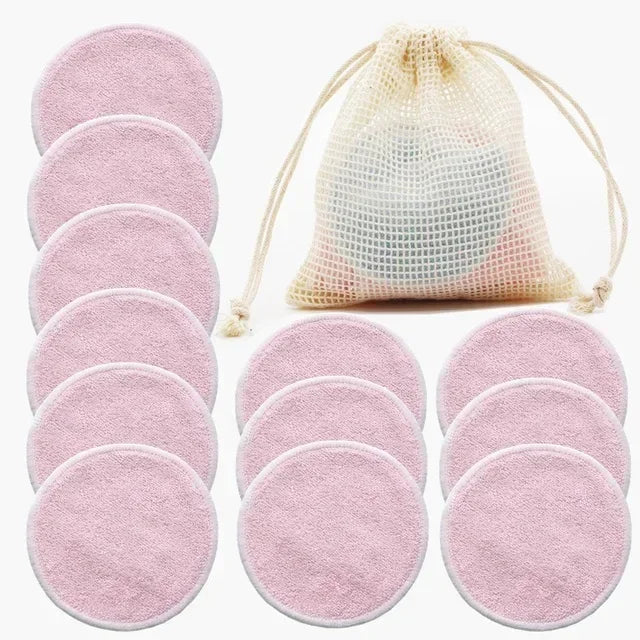 12PCS/Set Reusable Bamboo Fiber Washable Rounds Pads Makeup Removal Cotton Pad Cleansing Facial Pad Cosmetic Tool Skin Care