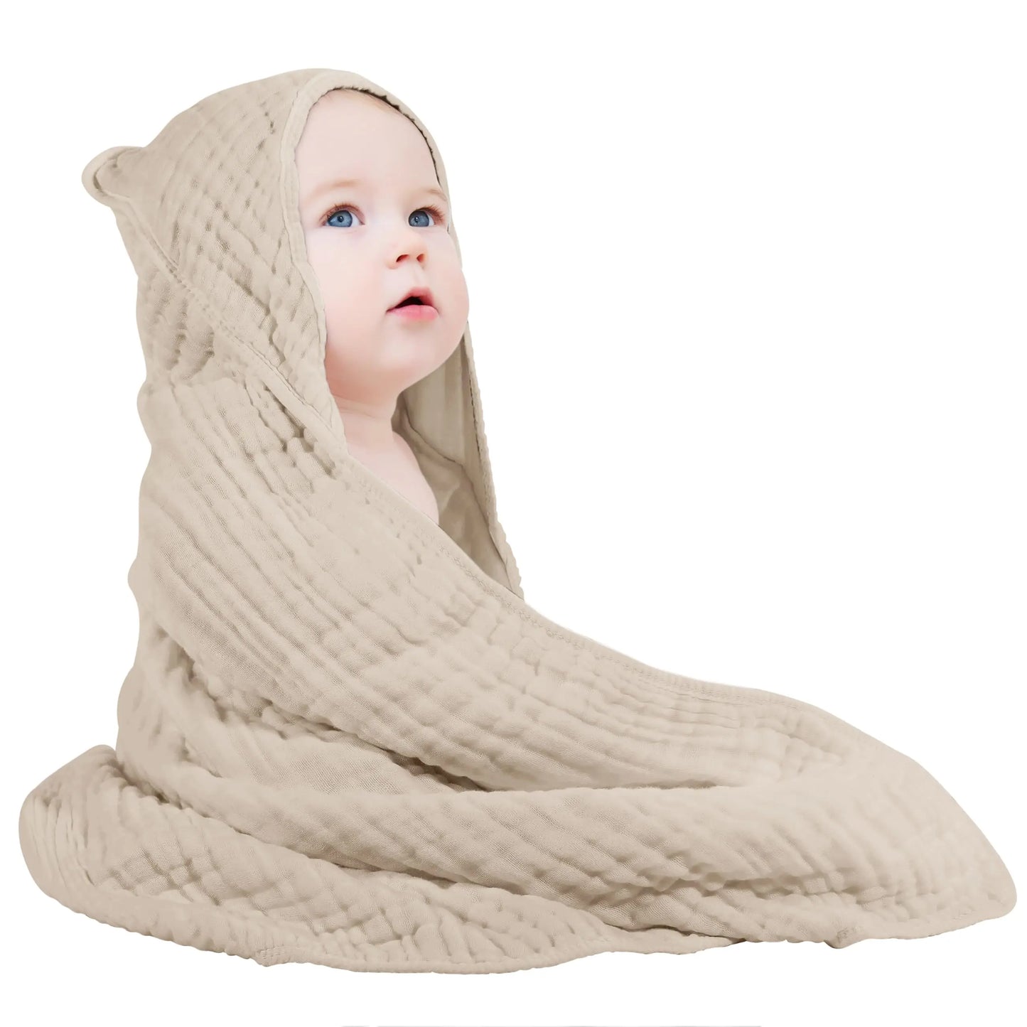 2pcs Hooded Baby Towels for Newborn 35*35inch 100% Muslin Cotton Baby Towel with Hood Warm Sleeping Swaddle Wrap for Infant, Kid