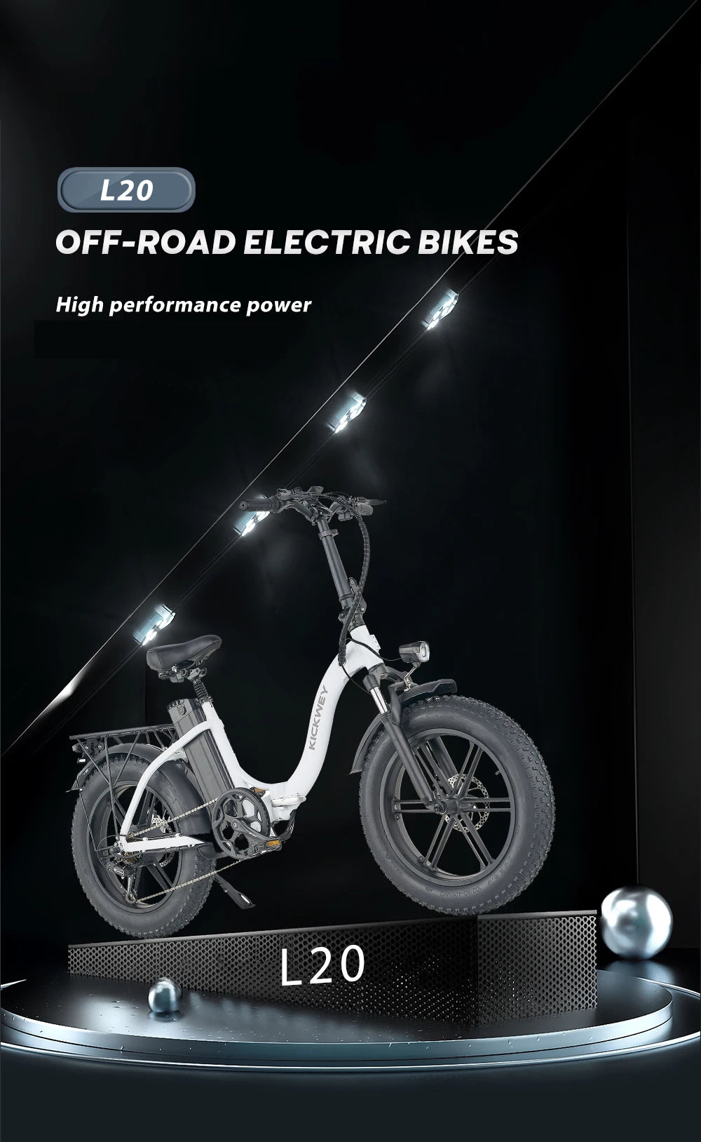 Kickwey L20 Folding Electric Bicycle 1000w Motor 48V Removable Battery Electric bikes for Adult 20 Inch Fat Tire Foldable E Bike
