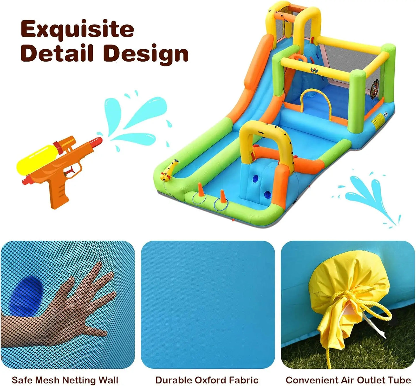 Inflatable Water Slide, 8 in 1 Mega Waterslide Park Bounce House for Outdoor Fun w/950W Blower, Long Slide, Splash Pool, Water S