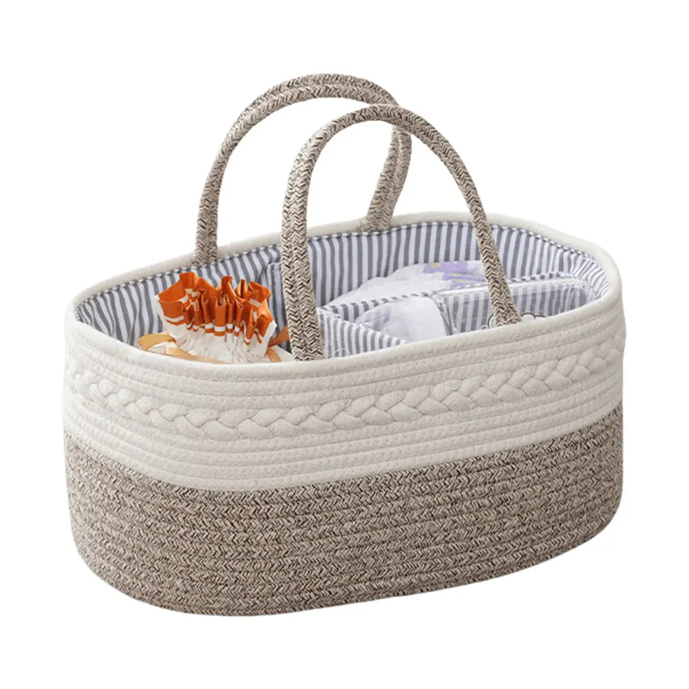 Baby Diaper Caddy Organizer Cotton Rope Changing Table Organizer with Divider Car & Changing Table Tote for Baby Diaper Storage