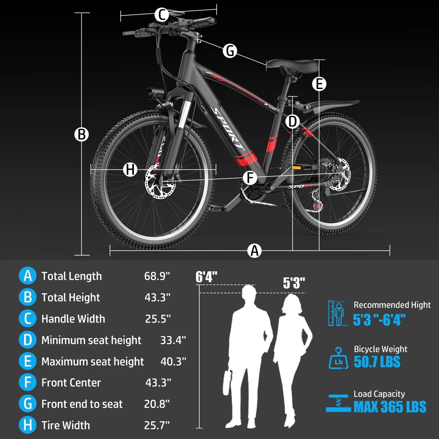 Electric Bike for Adults - 26”Fat Tire, Peak 1000W Motor, 7 Speed Electric Motorcycle Bicycle, 48V10AH Detachable Battery 4 Ridi