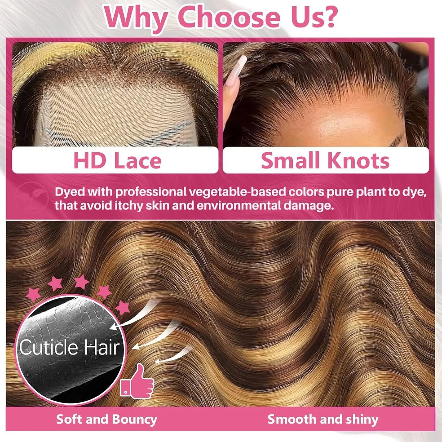 Highlight Ombre Lace Front Wig Human Hair Body Wave 13x4 HD Lace Front Wigs 200 Density Honey Blonde 4/27 Lace Wigs Human Hair