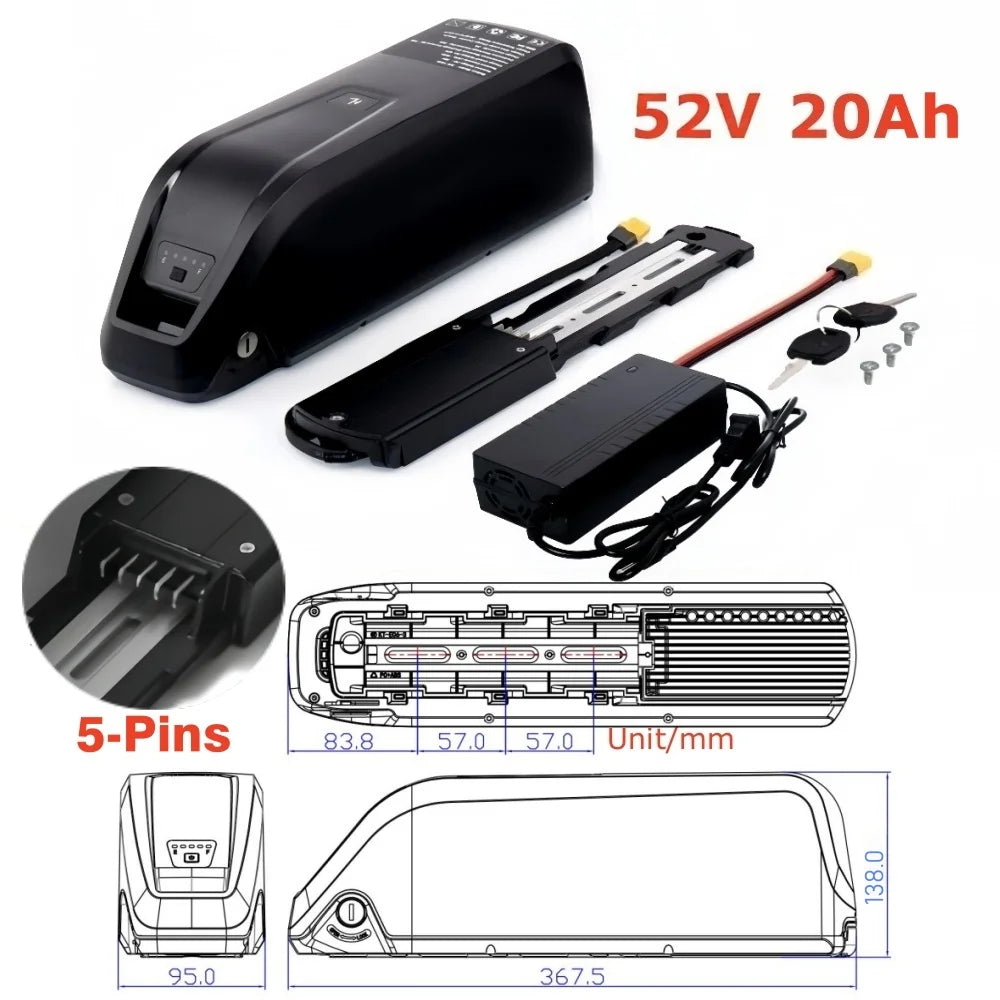 5-Pins Hailong 52V 48v 36v Battery 20Ah Li-ion E bike Battery Pack For BAFANG,Tongsheng 1000W 500W 350W Motor Electric Bike Kit