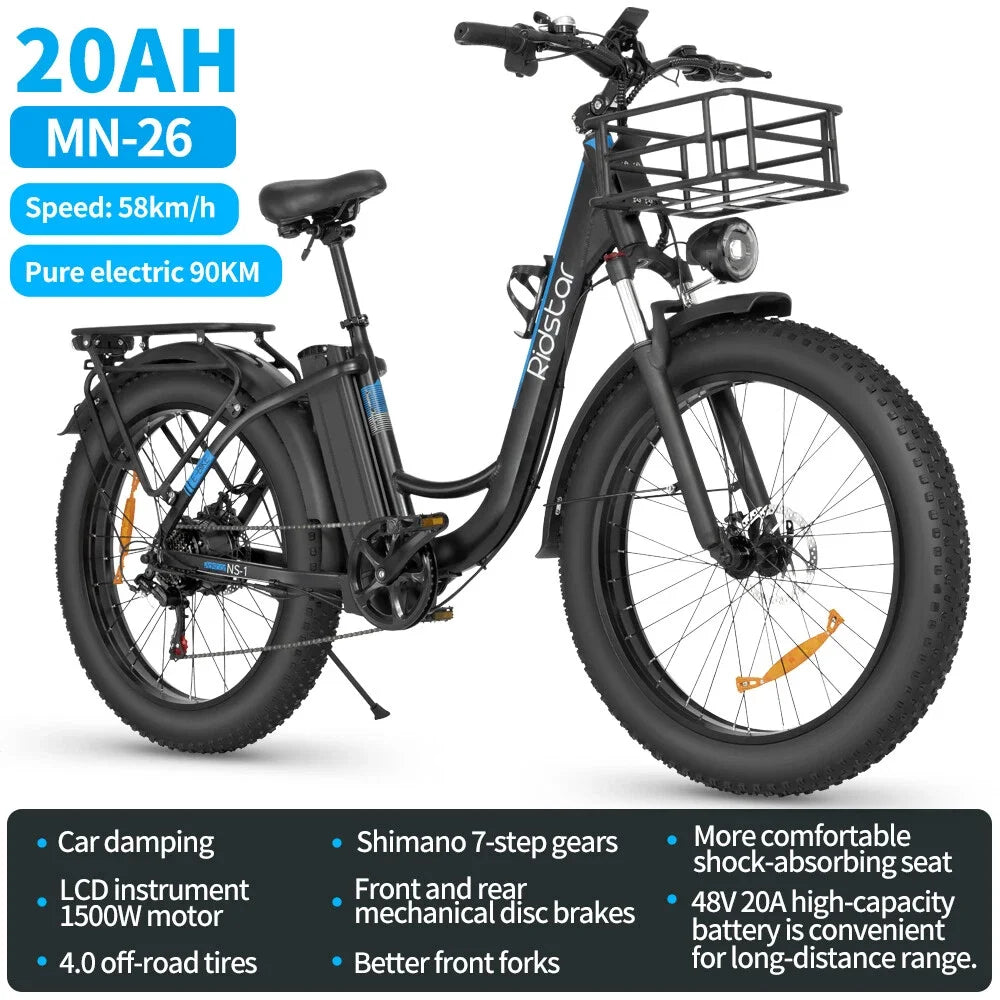 Ridstar Folding Electric Bike for Adults 1000/1500W 30MPH 48V 15/20Ah 20/26" Fat Tire City Commuter Foldable EBike for Men Women