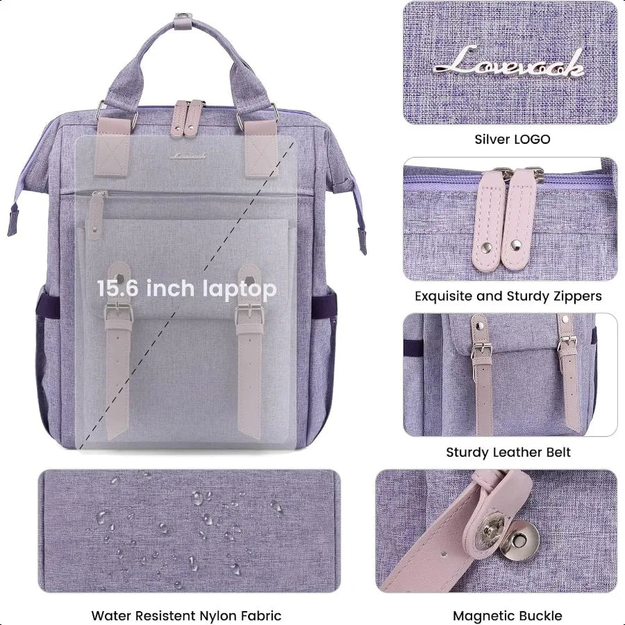 Laptop Backpack for Women 15.6 Inch Teacher Nurse Bag Work Travel Computer Backpacks Purse College Bookbag for School Water Res