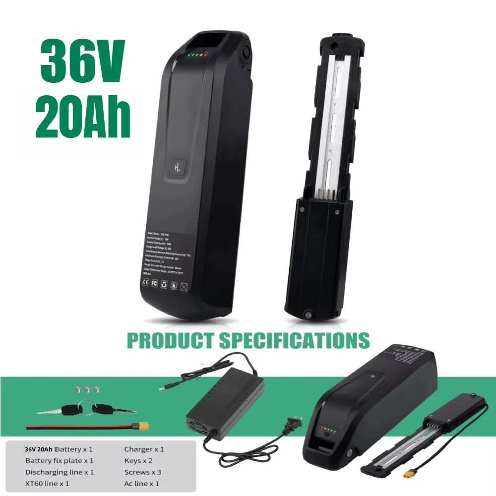 36V 48V 15Ah 20Ah Hailong Li-ion EBike Battery for 1000W 750W 500W Motor, 18650 Pack,Long Range Bicycle Battery,Fast Shipping