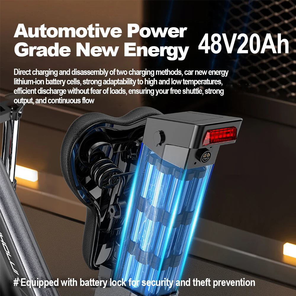 Electric Bike for Adults Teens 13-16 Fast Ebike Fat Tire Electric Motorcycle with 48V 20AH Battery E Bike 40MPH 40MI Range Mount