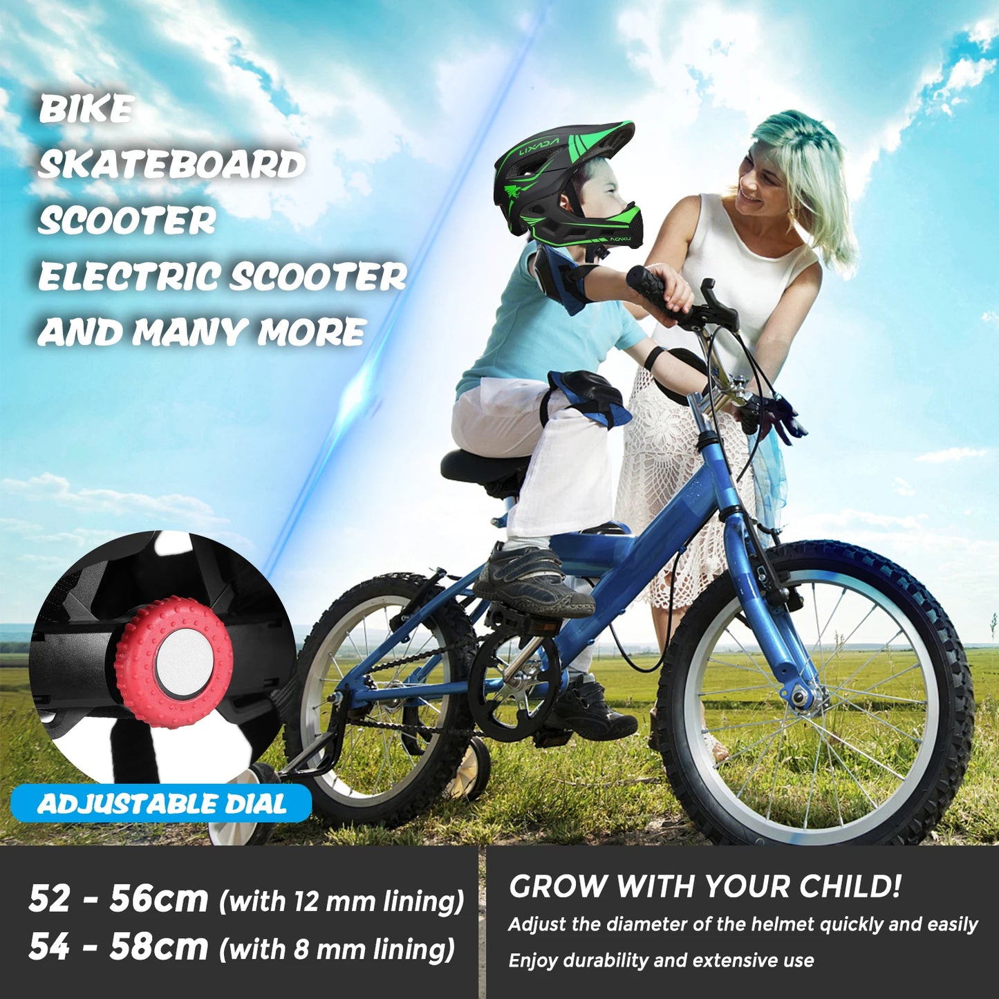 Lixada Kids Detachable Full Face Helmet Children Sports Safety Bike Helmet Protective Gear for Cycle Skateboarding Roller Skatin