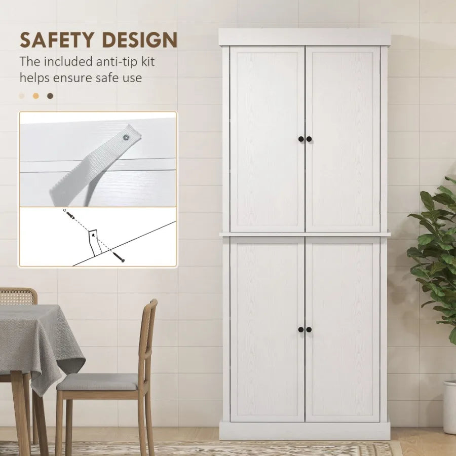 HOMCOM 72" Cabinet Storage with Doors and Shelves Elegant Kitchen Storage White