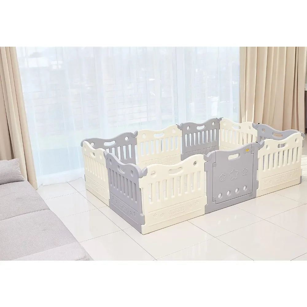 Sell like hot cakes Play Pen - Extra Large Baby Play Yard - Play Pen for Baby - Safe with Double Locking (Grey, Full Set)