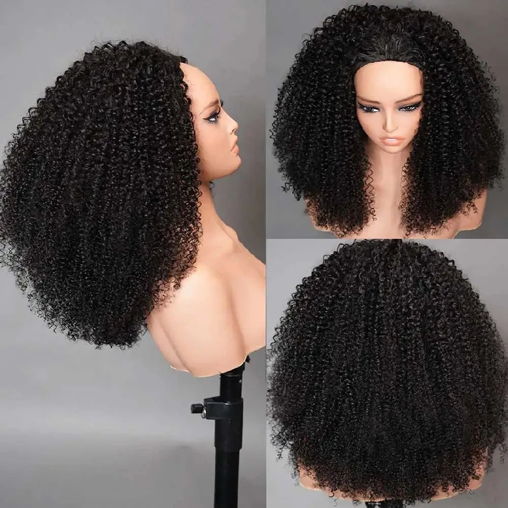 Glueless Human hair Wigs Kinky Curly Headband Wig Upgrade 3 IN 1 Half Wig With Drawstring Seamless Clip Ins Flip Over For Women
