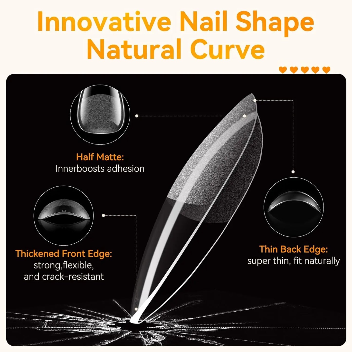 Makartt Almond Nail Tips: 510pcs Full Cover Medium Almond Fake Nails, 15 Sizes Soft Gel Half Matte Pre-shape Press Ons Nails