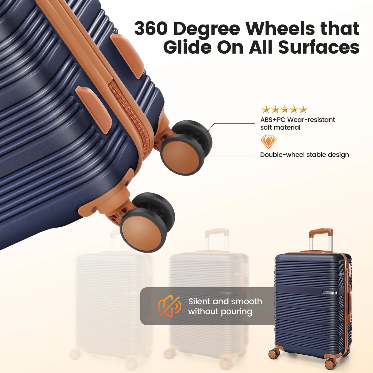 3-Piece Hardshell Luggage Set (20"/24"/28"), Nesting Suitcases with Spinner Wheels & TSA Lock for Family Travel