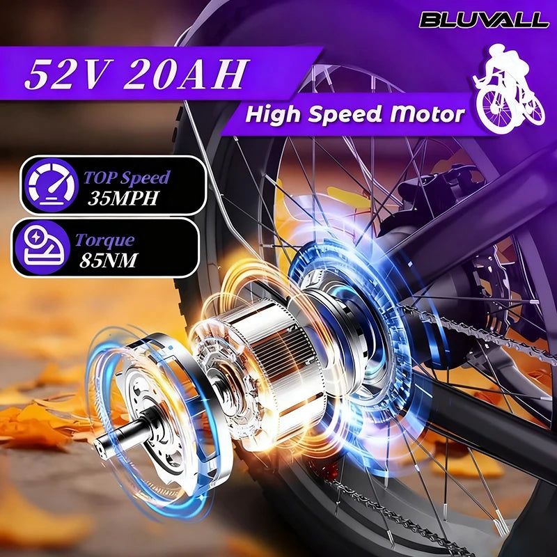 Electric Bike For Adults 20 Inch Anti-Explosion Tires1000W Motor 52V 20Ah Battery Full Suspension Off-Road E-Bike for Men Women
