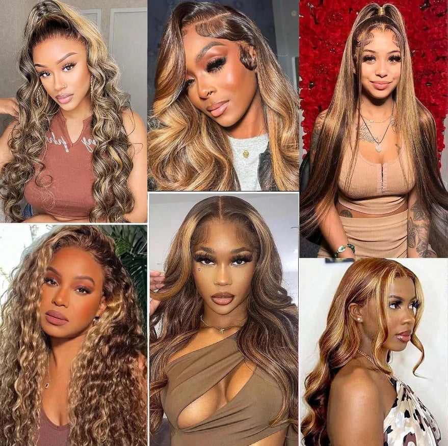 Highlight Ombre Lace Front Wig Human Hair Body Wave 13x4 HD Lace Front Wigs 200 Density Honey Blonde 4/27 Lace Wigs Human Hair
