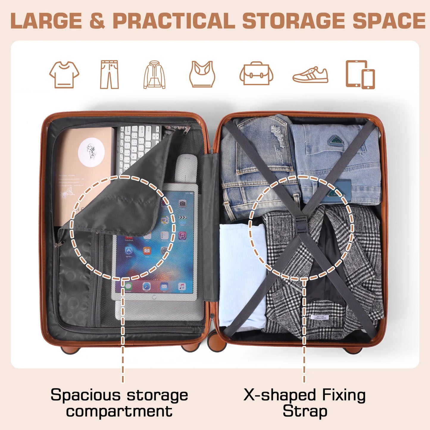 20/24/28in Lightweight Luggage Sets with Spinner Wheels&TSA Lock,3-Piece Suitcase ABS+PC Hardside Durable,Available for boarding