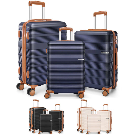 3-Piece Hardshell Luggage Set (20"/24"/28"), Nesting Suitcases with Spinner Wheels & TSA Lock for Family Travel