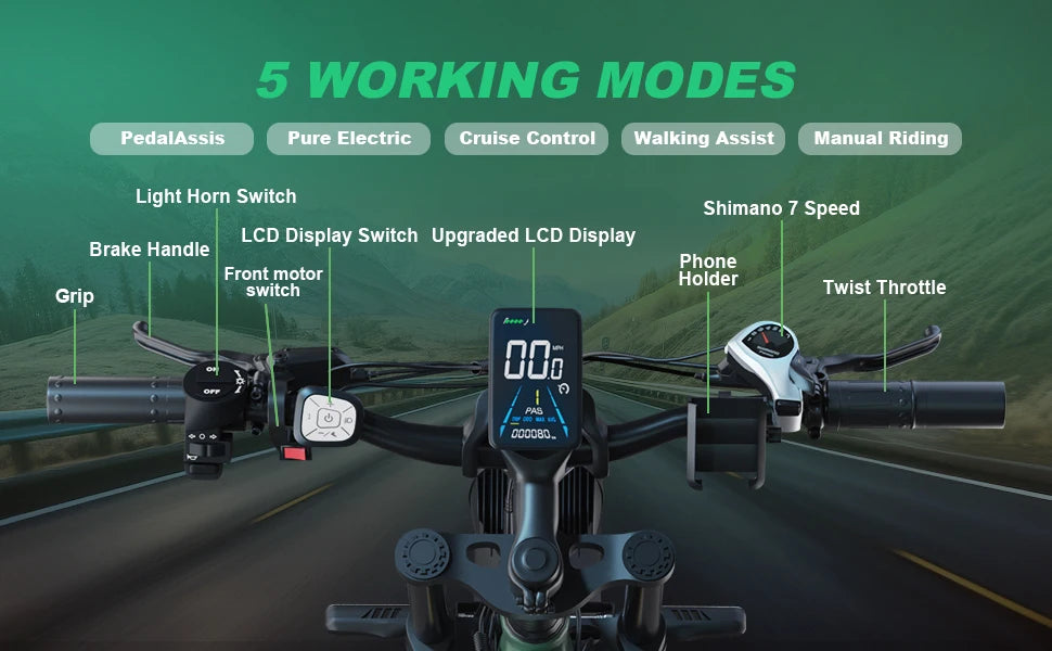 Zeegr S1 US Winter Fat Tire E-Bike 2000W Dual Motor AWD 52V 80 Mile Long Range Full Suspension 35MPH Snow Off-Road Electric Bike