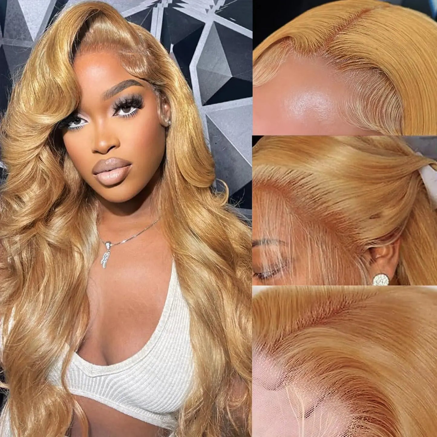 13x6 HD Body Wave Honey Blonde Lace Front Human Hair Wig For Women Lace Frontal Wigs Transparent Colored #27 Pre Plucked On Sale
