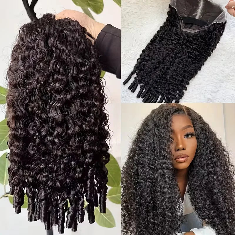 300% Density 13x6 HD Burmese Curly Human Hair Wig Glueless Wear And Go 100% Human Hair Water Wave Wigs with Spiral End for Women