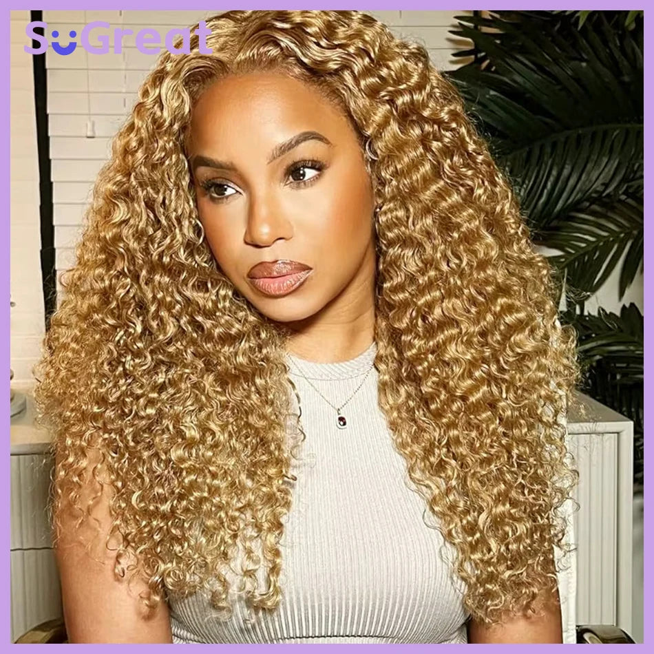 200% Density Lace Front Wig Human Hair 13X6 27 Deep Wave Honey Blonde HD Lace Frontal Curly Wigs For Women Human Hair Wig sale