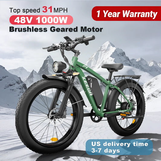 Snow/Beach 1000W Fat Tire E-Bike 48V 16AH Long Range - 26" Full Suspension Hydraulic Brake Off-Road Mountain Bike | US Warehouse