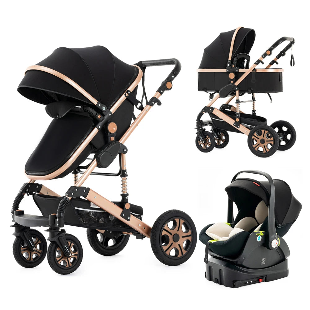 Baby Stroller Combo Car Seat Travel System for Newborn with Isofix Base,Baby Carriage 3in1 Reversible Toddler Stroller