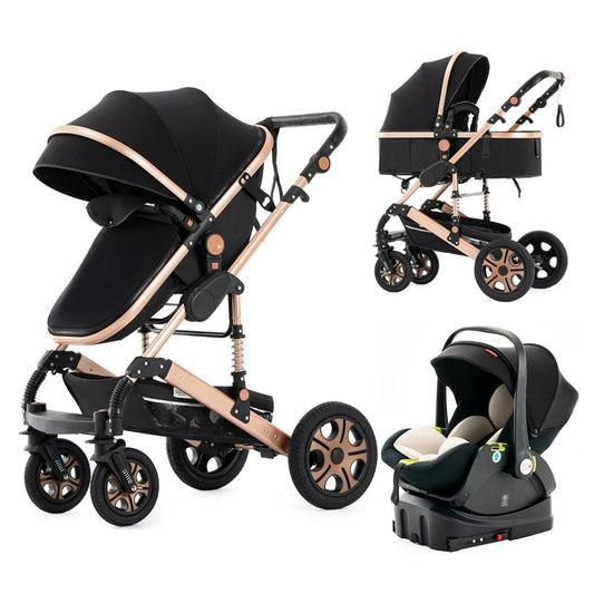 Baby Stroller Combo Car Seat Travel System for Newborn with Isofix Base,Baby Carriage 3in1 Reversible Toddler Stroller