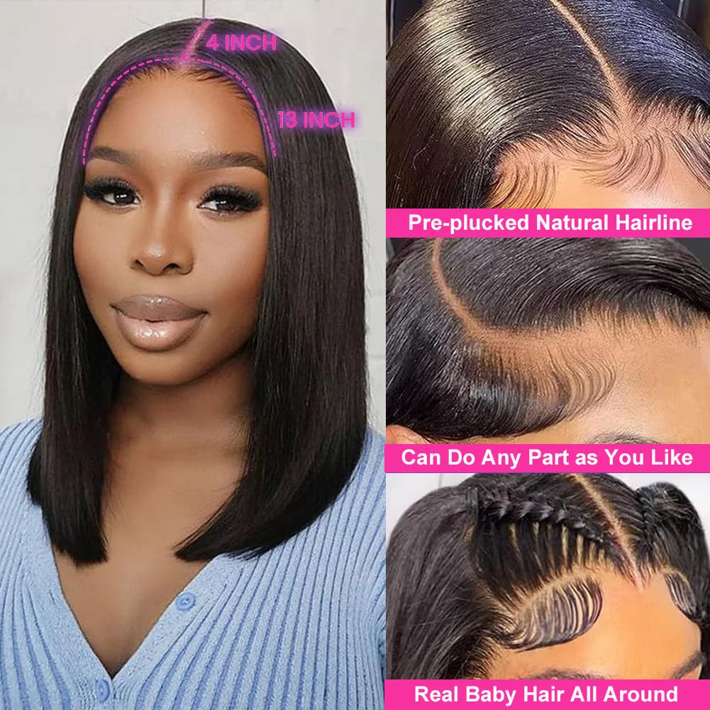 230% Density Lace Front Straight Bob Wig 13X4 Full Lace Wig 4x4 Closure Bob Wig Human Hair Wig For Women Pre Plucked Frontal Wig