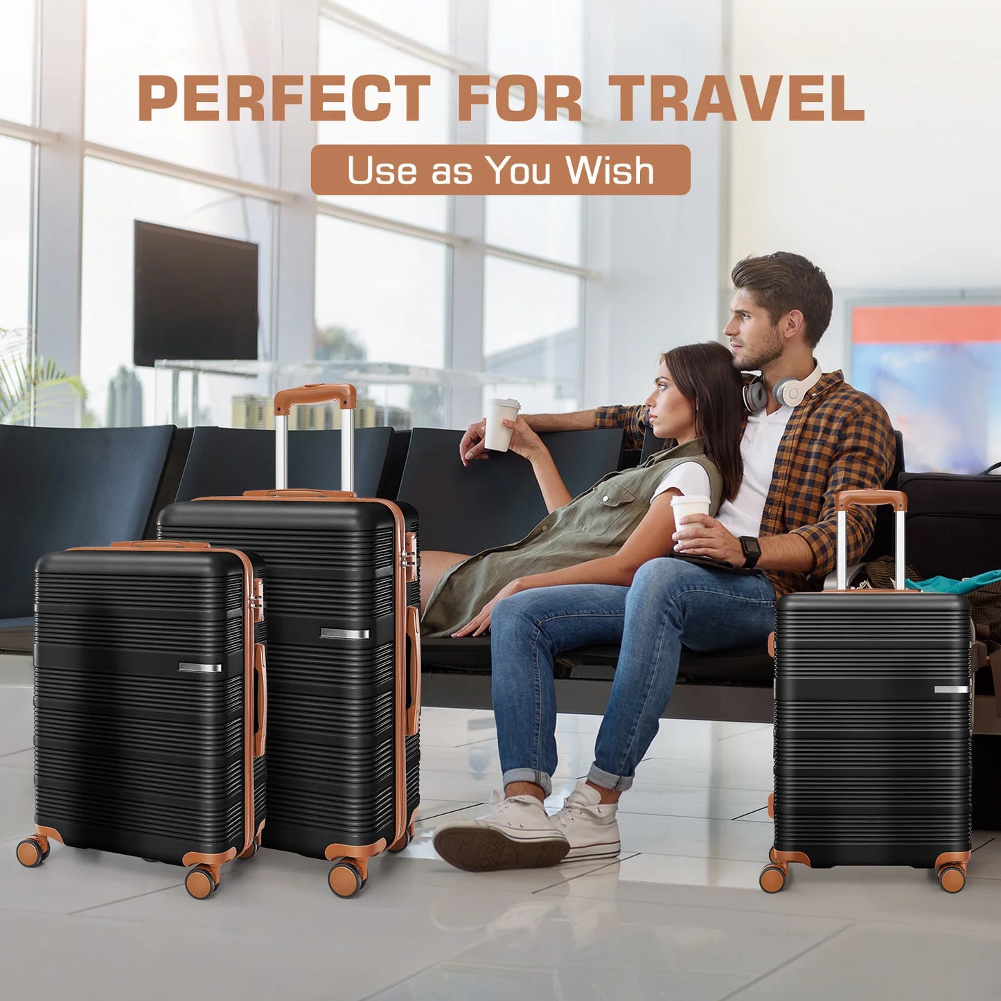 20/24/28in Lightweight Luggage Sets with Spinner Wheels&TSA Lock,3-Piece Suitcase ABS+PC Hardside Durable,Available for boarding