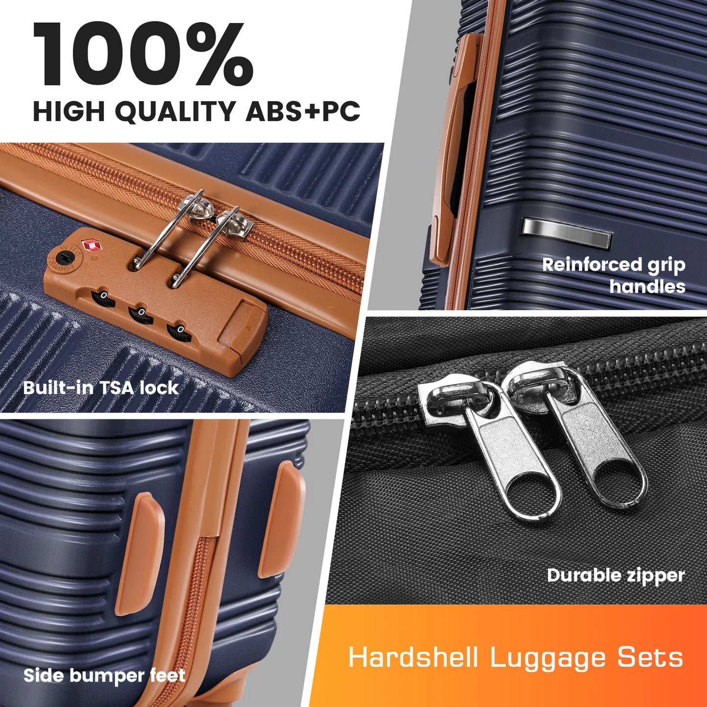 3-Piece Hardshell Luggage Set (20"/24"/28"), Nesting Suitcases with Spinner Wheels & TSA Lock for Family Travel