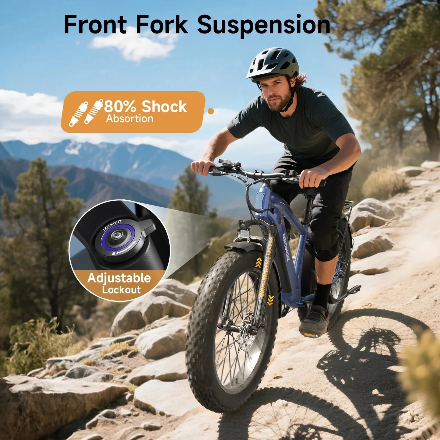 QRONGE Thunder Electric Bike for Adults 1800W Peak 48V 15AH Battery E bike 28MPH(PAS Mode) Electric Bicycles 26" Fat Tire E-Bike