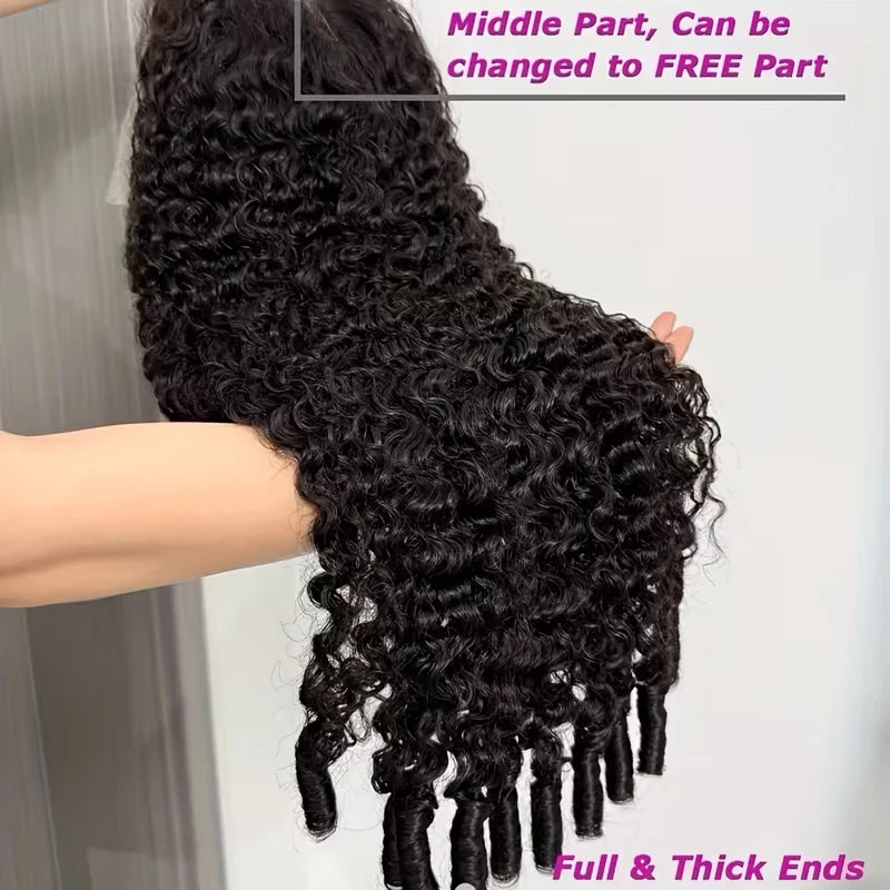 300% Density 13x6 HD Burmese Curly Human Hair Wig Glueless Wear And Go 100% Human Hair Water Wave Wigs with Spiral End for Women
