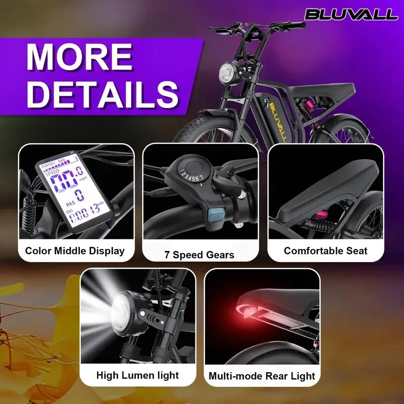 Electric Bike For Adults 20 Inch Anti-Explosion Tires1000W Motor 52V 20Ah Battery Full Suspension Off-Road E-Bike for Men Women