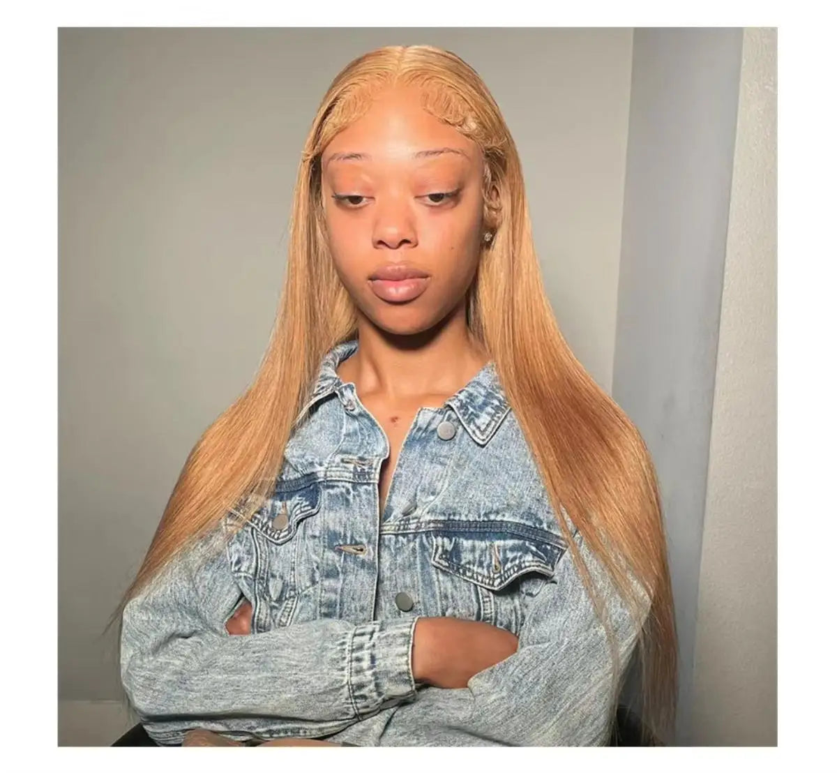 Honey Blonde Wigs Human Hair Bone Straight Wigs 13x6 HD Transparent Lace Front Human Hair Wigs #27 Honey Blonde Colored Wig