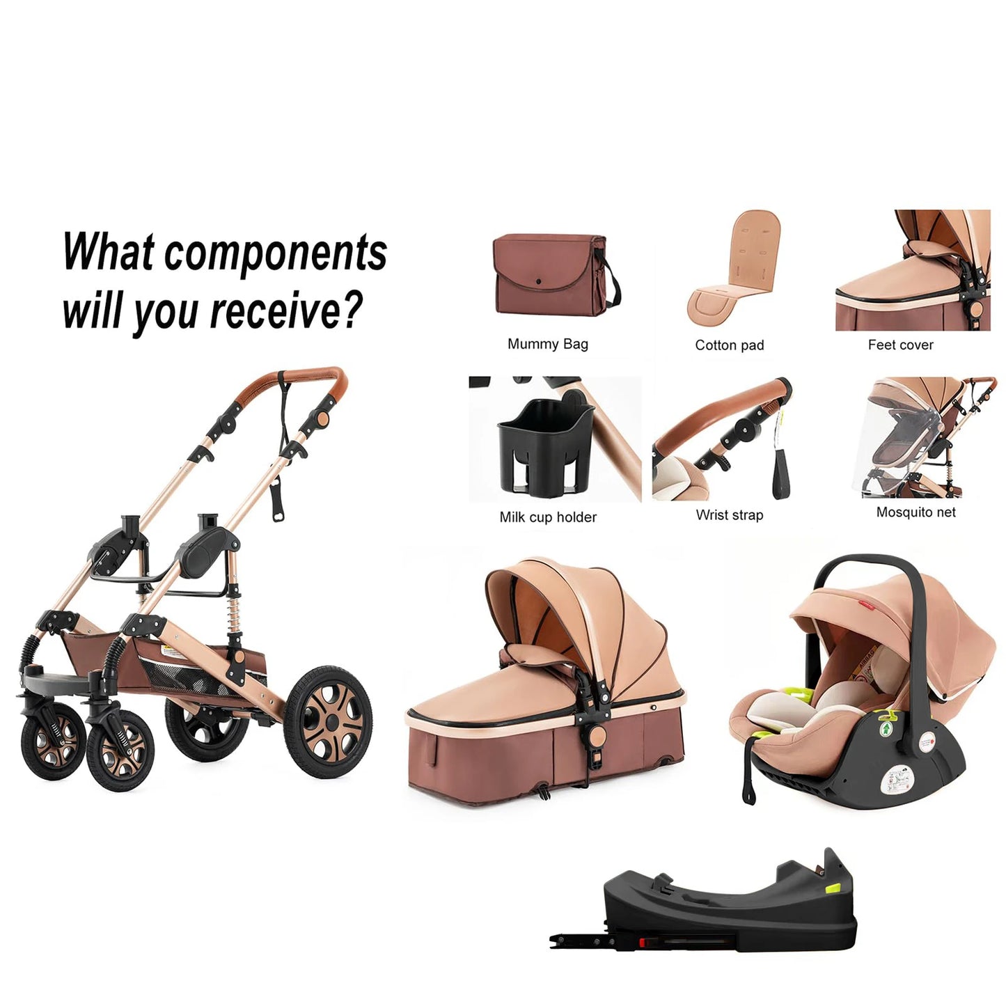 Baby Stroller Combo Car Seat Travel System for Newborn with Isofix Base,Baby Carriage 3in1 Reversible Toddler Stroller