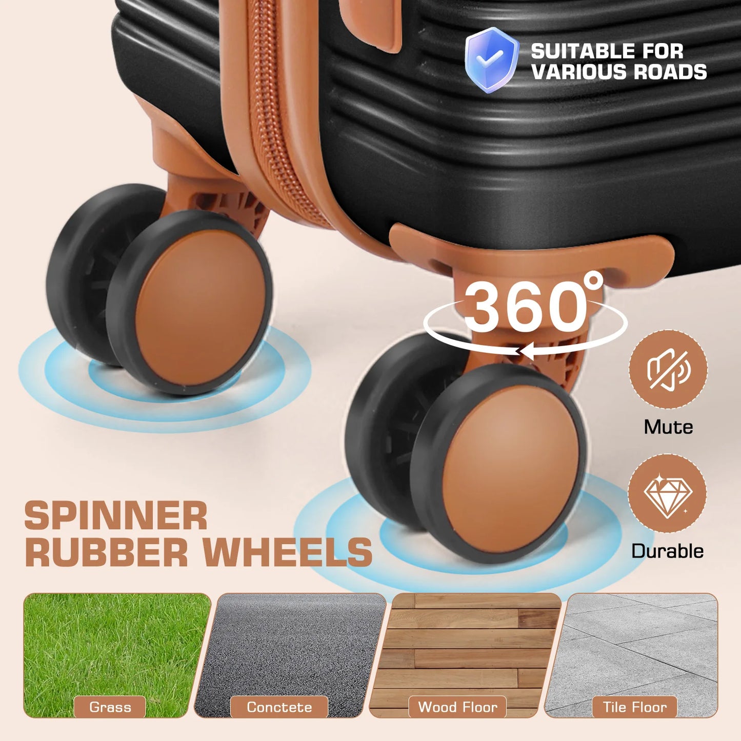 20/24/28in Lightweight Luggage Sets with Spinner Wheels&TSA Lock,3-Piece Suitcase ABS+PC Hardside Durable,Available for boarding